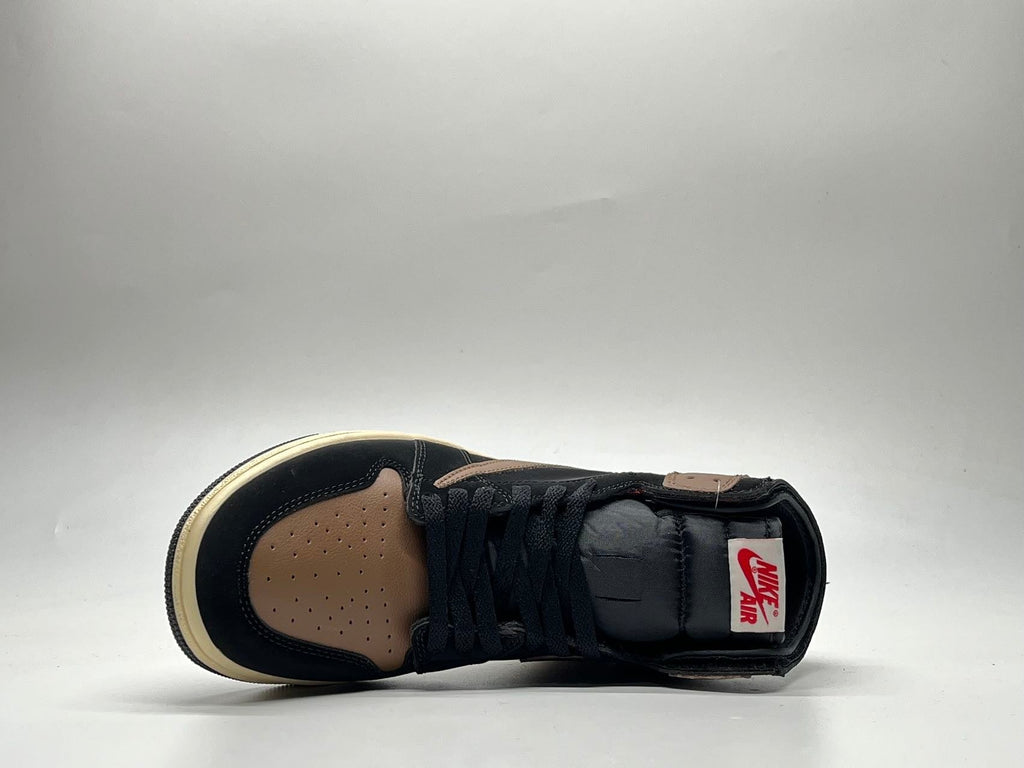 AJ1 Black Mocha Reverse Swoosh Sneakers