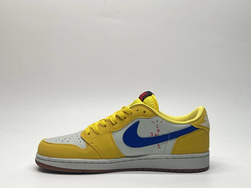 AJ1 White & Yellow Reverse Swoosh Sneakers