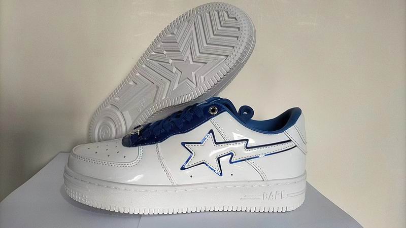 BAPE White & Navy Low-Top Sneakers